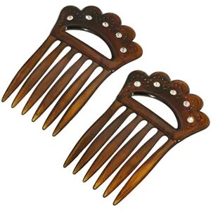 1928 Plastic with Clear Crystal Hair Comb Set, Brown