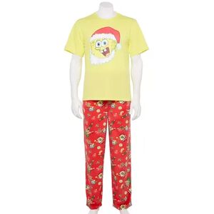 Licensed Character Men's Spongebob in Santa Hat Pajamas, Size: Large, Multicolor