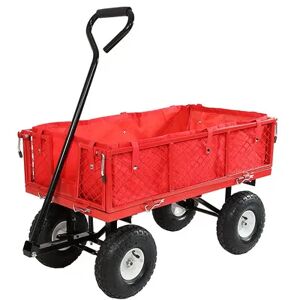 SUNNYDAZE DECOR Sunnydaze Red Small Steel Garden Cart with Folding Sides/Polyester Liner, Brt Red