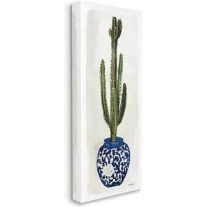 Stupell Home Decor Cactus in Blue Ornate Vase Succulent Still Life Wall Art, Green, 20X48