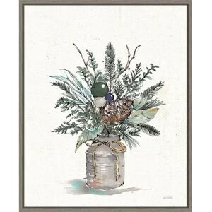 Amanti Art Seasonal Charm Greenery I Christmas Vase Framed Canvas Wall Art, Grey, 20X16