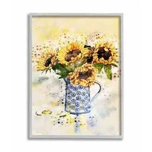 Stupell Home Decor Sunflower Assortment in Blue Patterned Pitcher Framed Wall Art, Multicolor, 16X20