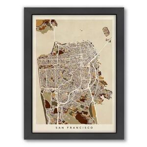 Americanflat Michael Tompsett ''San Francisco City Street Map'' Framed Wall Art, Multicolor, Medium