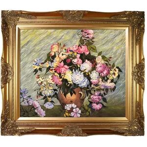 La Pastiche Still Life Vase with Roses Vincent Van Gogh Framed Canvas Wall Art, Multicolor