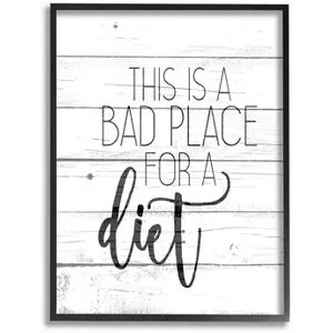 Stupell Home Decor Rustic Bad Place for a Diet Phrase Kitchen Home Quote Wall Art, White, 16X20