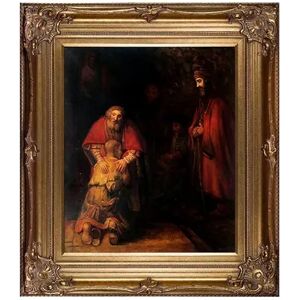 La Pastiche Return of the Prodigal Son Rembrandt Framed Canvas Wall Art, Multicolor, 34X30