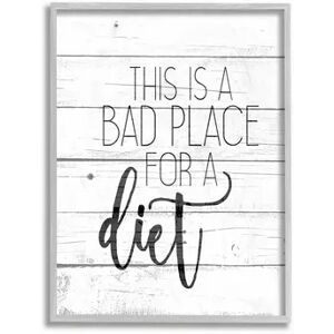 Stupell Home Decor Rustic Bad Place for a Diet Phrase Kitchen Home Quote Wall Art, White, 16X20