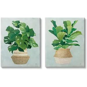 Stupell Home Decor Serene Monstera Plant Canvas Wall Art 2-piece Set, Green, 16X20