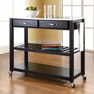 Crosley Furniture Stainless Steel Top Kitchen Cart, Black