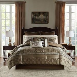 Madison Park Essentials Alexine Jacquard Complete Bedding Set, Brown, Queen