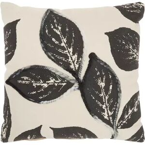 Mina Victory Embroidered Leaves Throw Pillow, Grey, 20X20