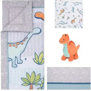 Sammy & Lou Reversible Quilt, Fitted Crib Sheet, Crib Skirt & Plush Toy 4-Piece Crib Bedding Set, Dinosaur