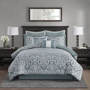 Madison Park Dillon 8 Piece Jacquard Comforter Set, Blue, Queen