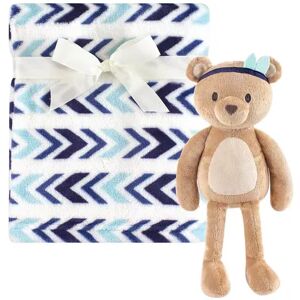 Hudson Baby Infant Boy Plush Blanket with Toy, Aztec Bear, One Size, Brt Blue