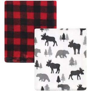 Hudson Baby Infant Boy Cozy Plush Luxury Blankets 2pk, Moose Buffalo Plaid, One Size, Brt Red
