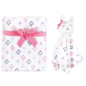 Hudson Baby Infant Girl Plush Blanket with Security Blanket, Llama Face, One Size, White