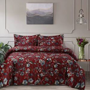 Azores Home Amara Oversized Velvet Duvet Set with Shams, Red, Queen