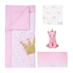 Sammy & Lou Reversible Quilt, Fitted Crib Sheet, Crib Skirt & Plush Toy 4-Piece Crib Bedding Set, Tiara Princess