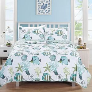 Great Bay Home Seaside Coastal Quilt Set with Shams, Multicolor, Twin