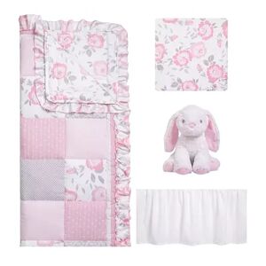 Sammy & Lou Reversible Quilt, Fitted Crib Sheet, Crib Skirt & Plush Toy 4-Piece Crib Bedding Set, Emma