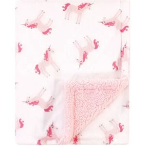Hudson Baby Infant Girl Plush Blanket with Sherpa Back, Unicorn, One Size, Med Pink
