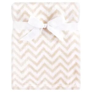 Hudson Baby Infant Silky Plush Blanket, Tan Chevron, 30x40 inches, Beige