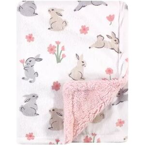 Hudson Baby Infant Girl Plush Blanket with Sherpa Back, Bunny, One Size, Grey