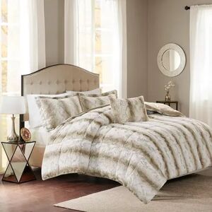 Madison Park Marselle Faux Fur Comforter Set, Med Beige, King