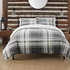 Serta Cozy Plush Buffalo Plaid 3-Piece Comforter Set with Shams, Grey, Queen