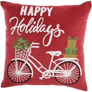 Mina Victory Holiday Bike Throw Pillow, Red, 18X18