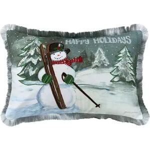 C&F Home Skiing Snowman Christmas Throw Pillow, Blue, 14X22