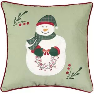C&F Home Holly Snowman Wreath Christmas Throw Pillow, Green, 18X18