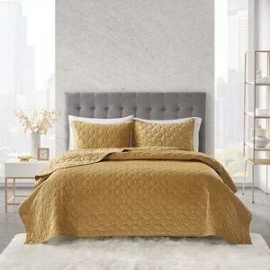 Madison Park Emery 3-piece Velvet Coverlet Set, Yellow, King Set