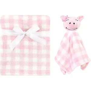 Hudson Baby Infant Girl Plush Blanket with Security Blanket, Pig, One Size, Med Pink