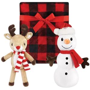 Hudson Baby Unisex Baby Plush Blanket with Toy, Rudolph And Snowman, One Size, Brt Red