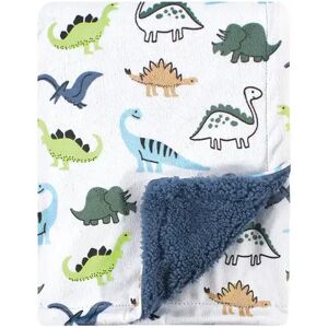 Hudson Baby Infant Boy Plush Blanket with Sherpa Back, Dino, One Size, Brt Blue