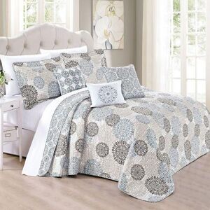 Serenta Marina Medallion 6-Piece Coverlet and Sham Set, Grey, King