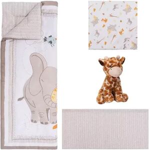 Sammy & Lou Reversible Quilt, Fitted Crib Sheet, Crib Skirt & Plush Toy 4-Piece Crib Bedding Set, Safari Snuggle