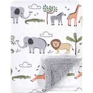 Hudson Baby Infant Boy Plush Blanket with Sherpa Back, Safari Life, One Size, Grey