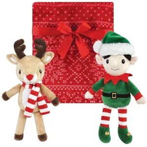 Hudson Baby Unisex Baby Plush Blanket with Toy, Rudolph And Elf, One Size, Brt Red