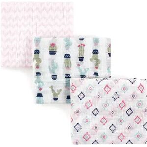 Hudson Baby Infant Girl Cotton Muslin Swaddle Blankets, Girl Cactus, One Size, Med Pink