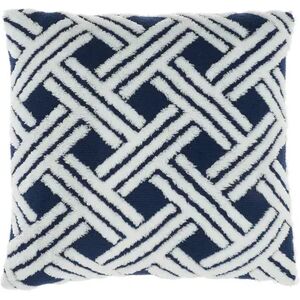 Mina Victory Faux Fur Jaquared Basketweave Indoor Throw Pillow, Blue, 20X20