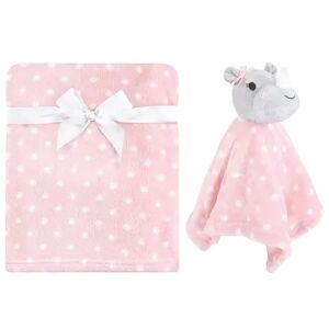 Hudson Baby Infant Girl Plush Blanket with Security Blanket, Rhino, One Size, Med Pink