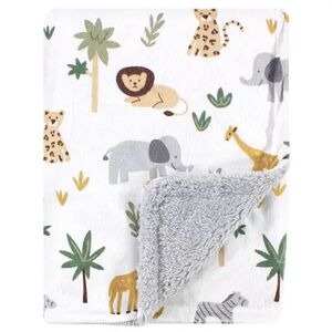 Hudson Baby Infant Boy Plush Blanket with Sherpa Back, Safari, One Size, Green