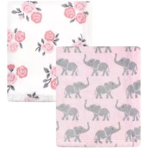 Hudson Baby Infant Girl Cozy Plush Luxury Blankets 2pk, Pink Elephants, One Size, Med Pink