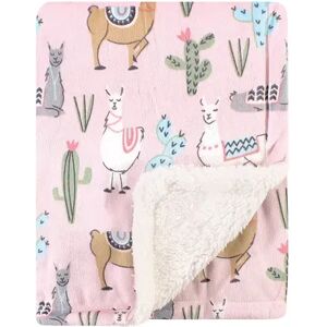 Hudson Baby Infant Girl Plush Blanket with Sherpa Back, Llama, One Size, Med Pink