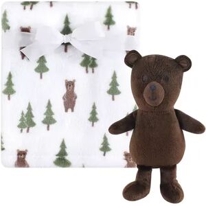 Hudson Baby Infant Boy Plush Blanket with Toy, Forest Bear, One Size, Red/Coppr