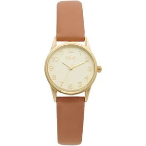 Folio Women's Gold Tone Brown Strap 3 Hand Easy Read Watch, Size: Small