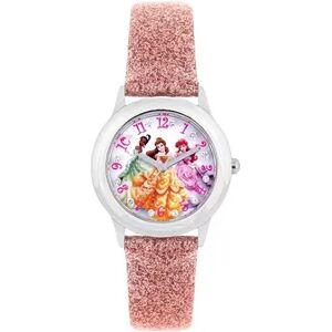 Disney Princess Belle, Ariel & Tiana Kids' Glittery Leather Watch, Girl's, Size: Medium, Pink