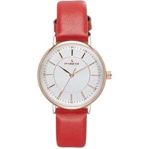 Peugeot Women's Modern Super Slim Watch, Sleek 14K Rose Gold Plated Dress & Evening Watch with Leather Strap, Size: Medium, Red